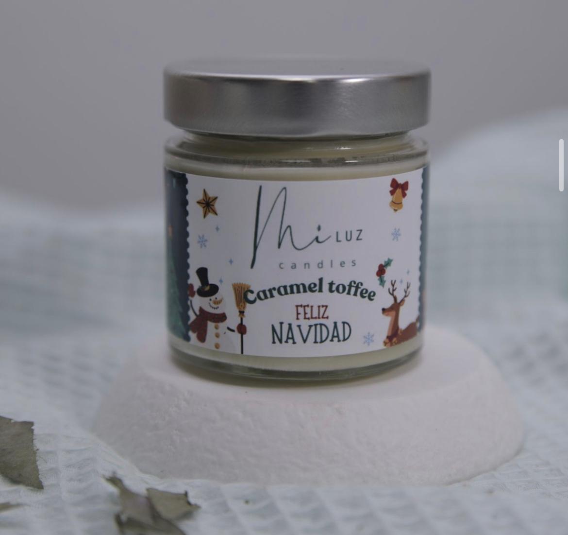 Caramel Toffee – Vela navideña en tarro de cristal con tapa